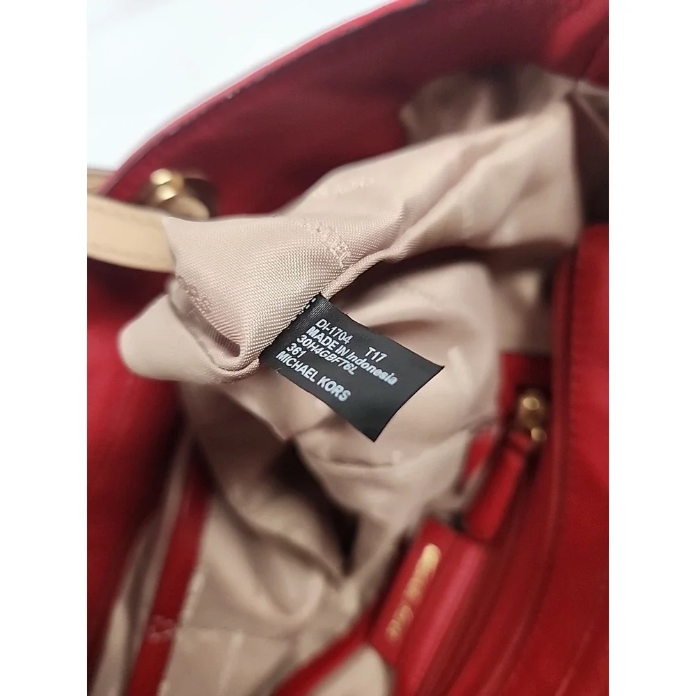 Michael Kors Bedford Large Pocket Tote Bag Flame Red Pebbled Leather 30H4GBFT6L